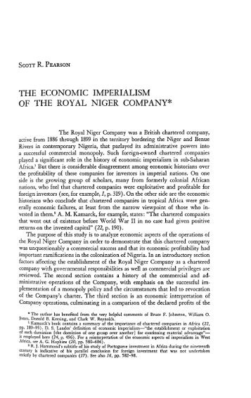 The Economic Imperialism of The Royal Niger Company