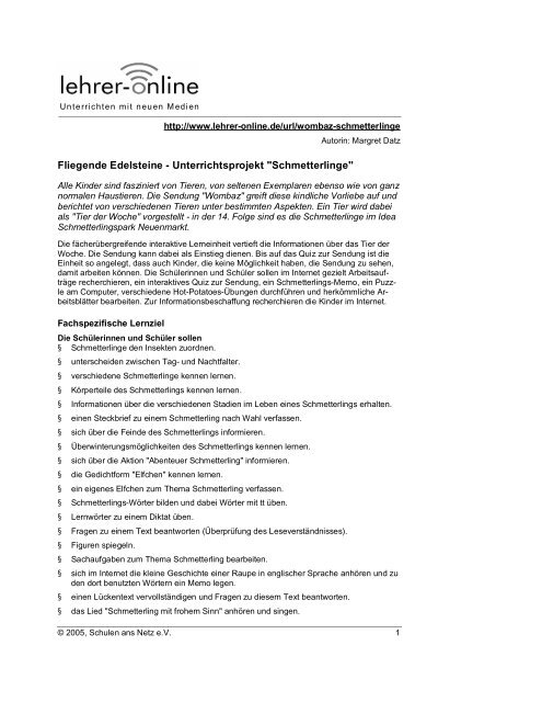 Schmetterlinge - Lehrer-Online