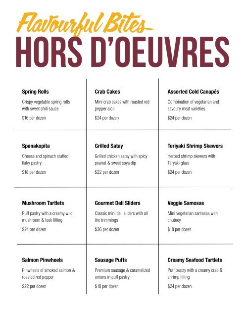 The Clubhouse Caters Menu