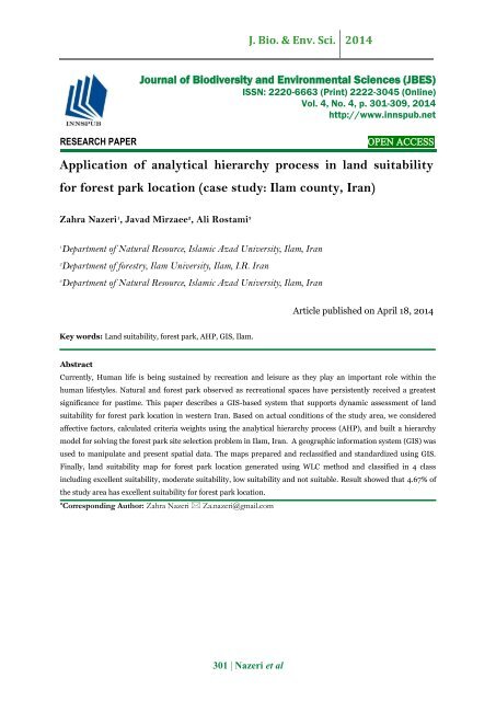 Application of analytical hierarchy process in land suitability for forest park location (case study: Ilam county, Iran)