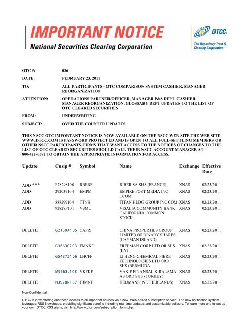Update Cusip Symbol Name Exchange Effective Date