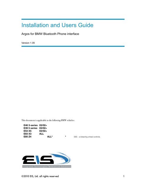 BMW Argos Installation manual v1.05