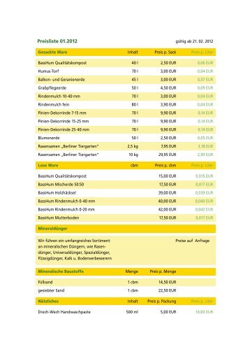 Preisliste 01.2012 - Basshum