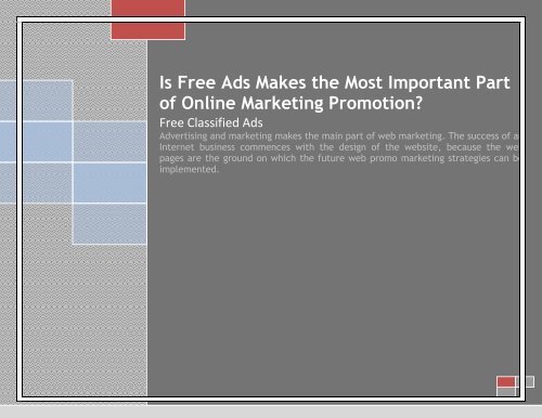 Is Free Ads Makes the Most Important Part of Online Marketing Promotion