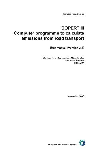 COPERT III Computer programme to calculate emissions from road ...