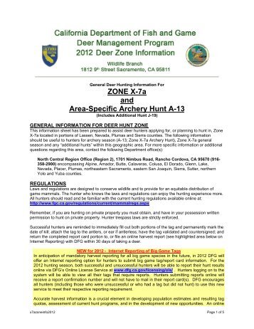 ZONE X-7a and Area-Specific Archery Hunt A-13 - California ...