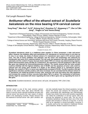 Antitumor effect of the ethanol extract of Scutellaria baicalensis on ...