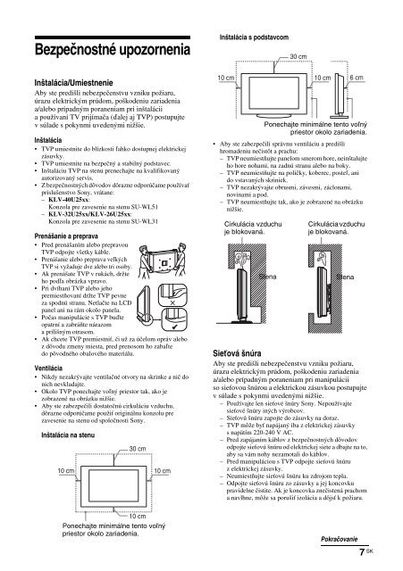 Sony KLV-32U2530 - KLV-32U2530 Istruzioni per l'uso Slovacco