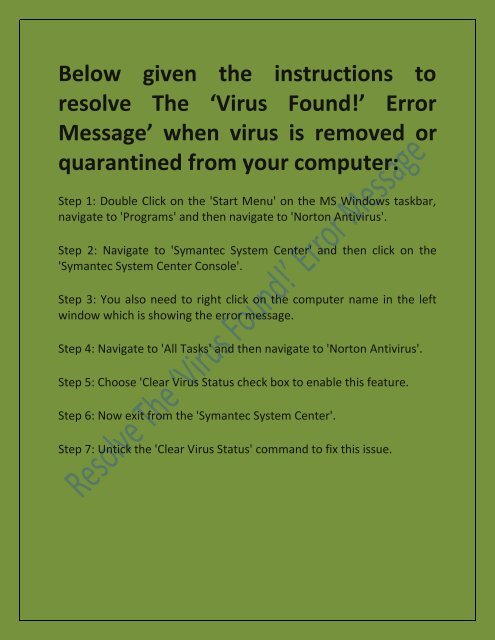 Steps To Resolve The Virus Message