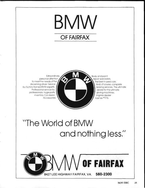 IN THIS ISSUE: - National Capital Chapter, BMW CCA