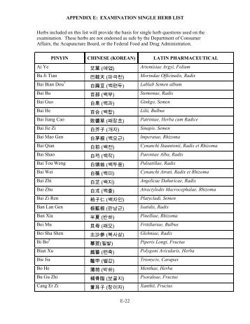 Acupuncture Board of California - appendix E - Herb List