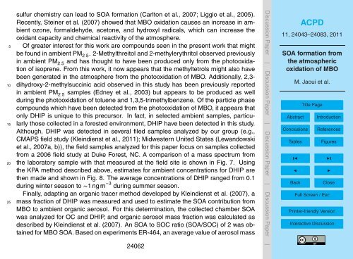 SOA formation from the atmospheric oxidation of MBO - ACPD