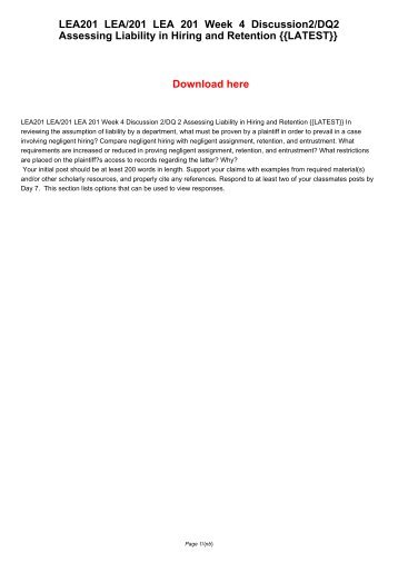 LEA201 LEA/201 LEA 201 Week 4 Discussion2/DQ2 Assessing Liability in Hiring and Retention {{LATEST}}