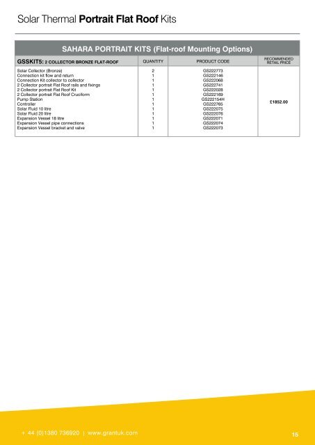 Grant Renewable Products Retail Price List