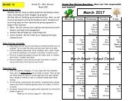 March 2017 Calendar and Curriculum