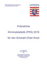 Polizeiliche  Kriminalstatistik (PKS) 2016  für den Schwalm-Eder-Kreis