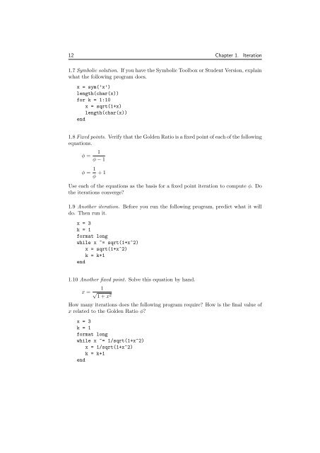 Experiments with MATLAB