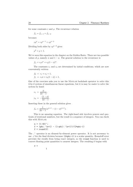 Experiments with MATLAB