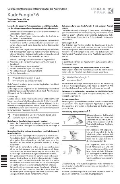 beipackzettel kadefungin 6 vaginaltabletten - Dr. Kade