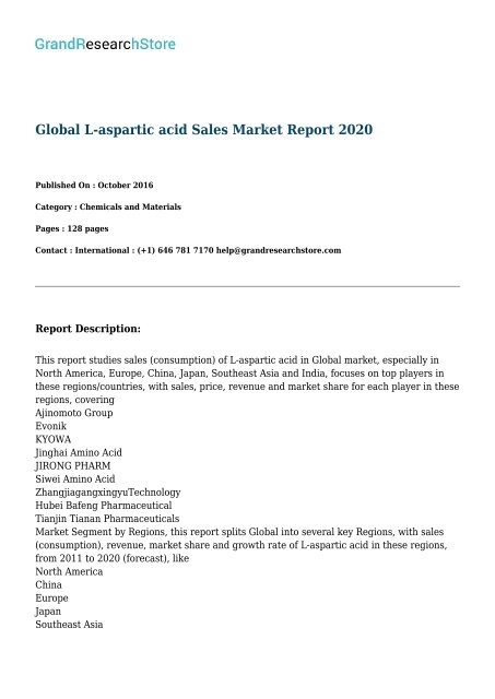 Global L-aspartic acid Sales Market Report 2020:grandResearchStore