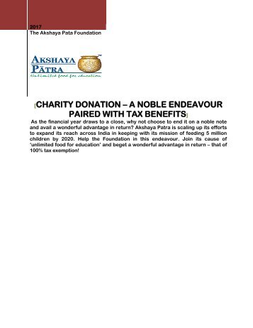 Charity donation and tax benefits