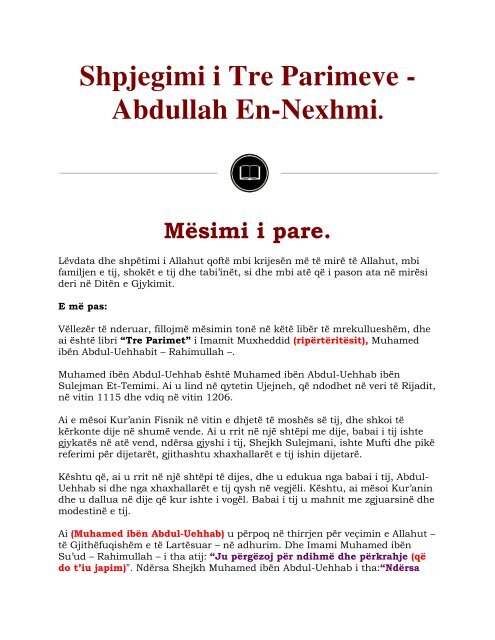 Shpjegimi i Tre Parimeve - Abdullah En-Nexhmi.