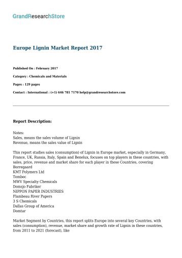 Europe Lignin Market Report 2017