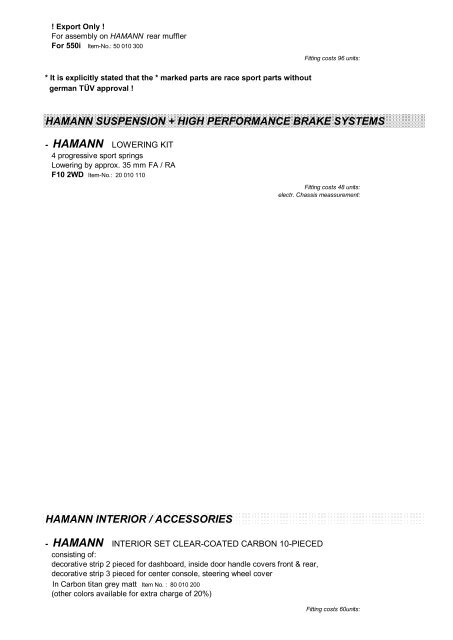 HAMANN Tuning Program for BMW 5 Series Sedan F 10