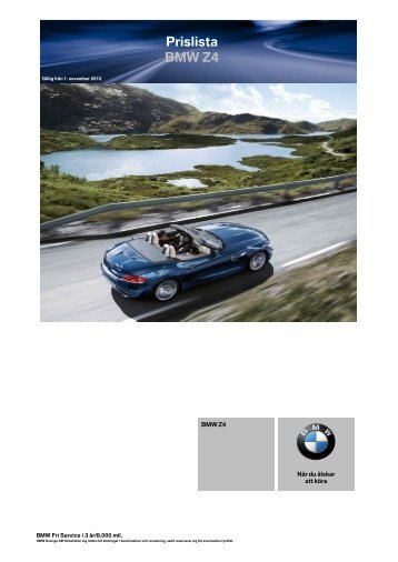 Price List BMW 7-Series Prislista BMW Z4