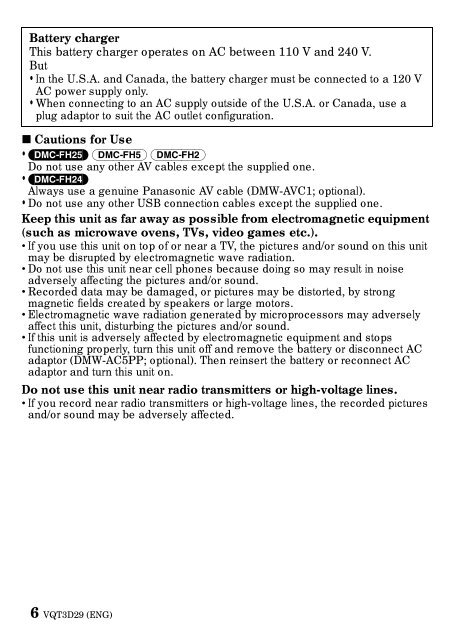 DMC-FH24 DMC-FH5 DMC-FH2 - Operating Manuals for Panasonic ...