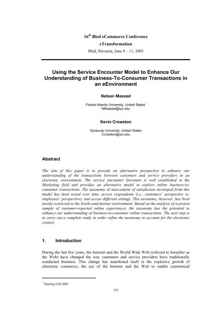 Using the Service Encounter Model to Enhance Our Understanding ...