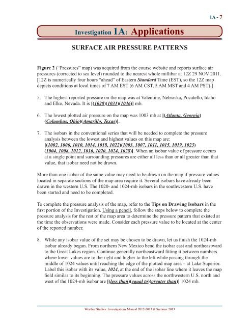 Investigation SURFACE AIR PRESSURE PATTERNS