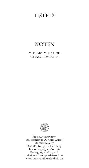 LISTE 13 NOTEN - Musikantiquariat Dr. Bernhard A. Kohl GmbH