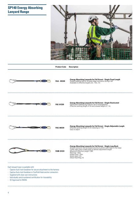 SP140 Energy Absorbing Lanyard Range