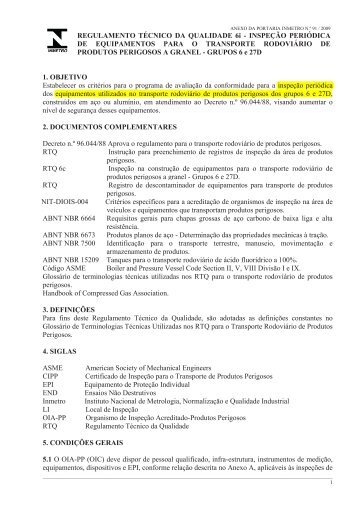 Portaria INMETRO 91-2009_RTQ PRODUTOS PERIGOSOS_RTQ 6I