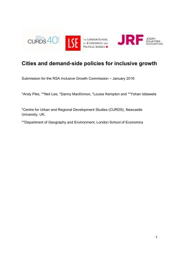 RSA IGC Submission - Cities and Demand-side Policies for Inclusive Growth