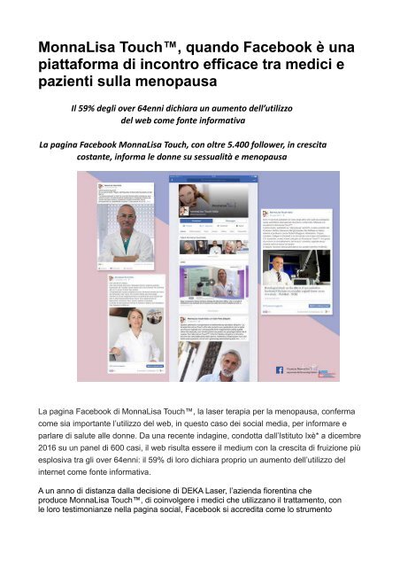 MonnaLisa Touch™, quando Facebook è una piattaforma di incontro efficace tra medici e pazienti sulla menopausa