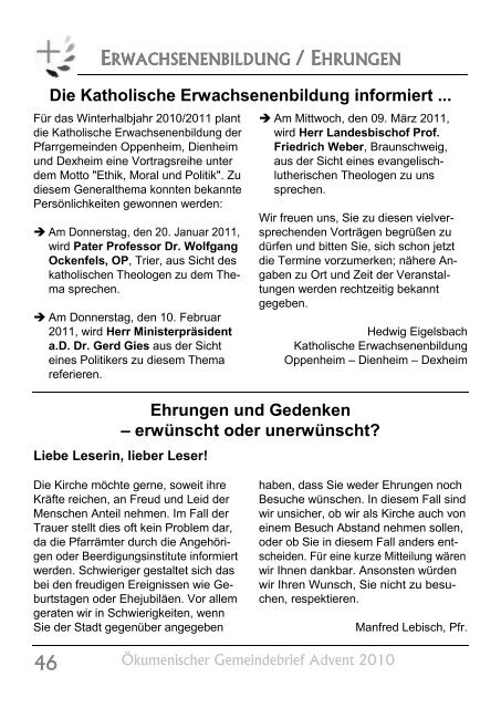 Ökumenischer Gemeindebrief Advent 2010 - Evangelische ...