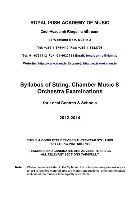 Syllabus of String, Chamber Music &amp; Orchestra Examinations