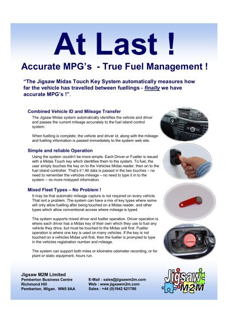 Accurate MPG's - True Fuel Management ! - Jigsaw M2M Limited