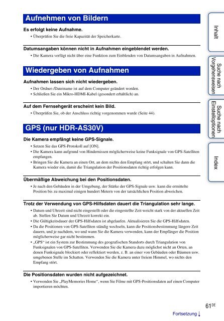 Sony HDR-AS30V - HDR-AS30V Guida all&rsquo;uso Tedesco