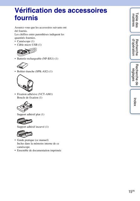 Sony HDR-AS30V - HDR-AS30V Guida all&rsquo;uso Francese