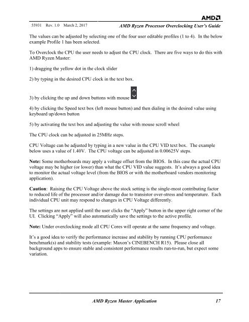 AMD Ryzen Processor and AMD Ryzen Master Over-clocking User’s Guide