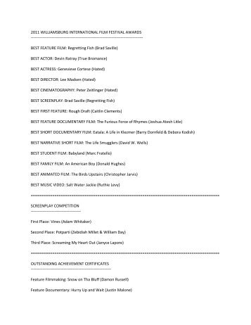 2011 williamsburg international film festival awards - WILLiFEST