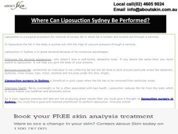 Where Can Liposuction Sydney Be Performed