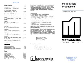 Metro Media PRICE LIST - MetroMedia Productions, Inc.