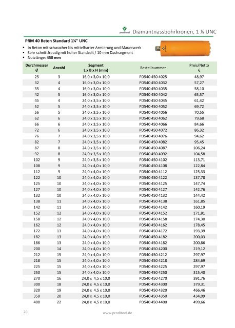 Produktkatalog Proditool Diamantwerkzeuge & Baumaschinen