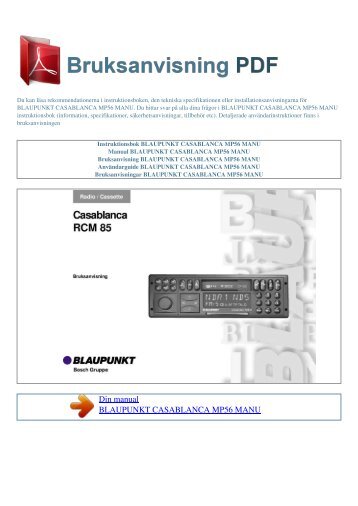 Instruktionsbok BLAUPUNKT CASABLANCA MP56 MANU - 1