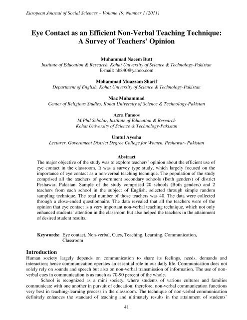 Eye Contact as an Efficient Non-Verbal Teaching ... - EuroJournals