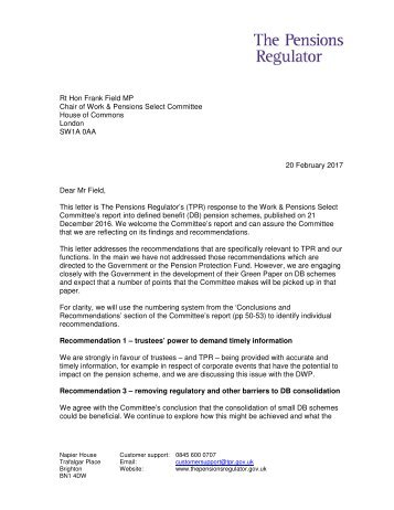 Response-from-TPR-to-Work-Pensions-Committee-re-defined-benefit-pension-scheme-report-20-February-2017